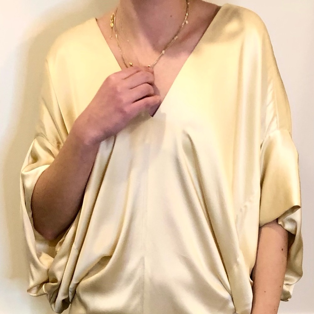 NWT Richard Ruiz Kimono Liquid Silk Gold Dress Size Small Cocktail Formal RARE
